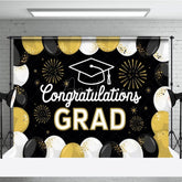 Aperturee - Aperturee Black White Gold Balloons Sparkle Backdrop For Grad